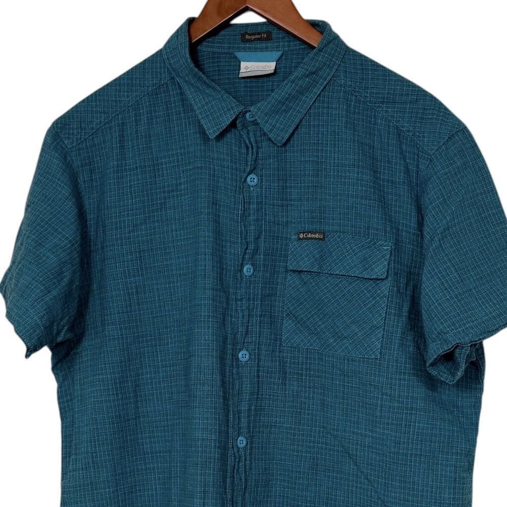 Columbia Mens L Teal Short Sleeve Button Up Shirt‎ Cotton Outdoor